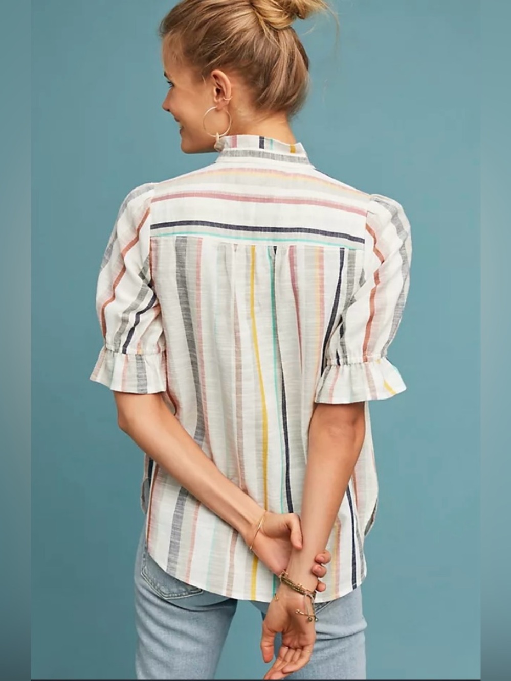 Anthropologie Maeve Alisa Striped Buttondown Blouse - Size 8 - Picture 2 of 6